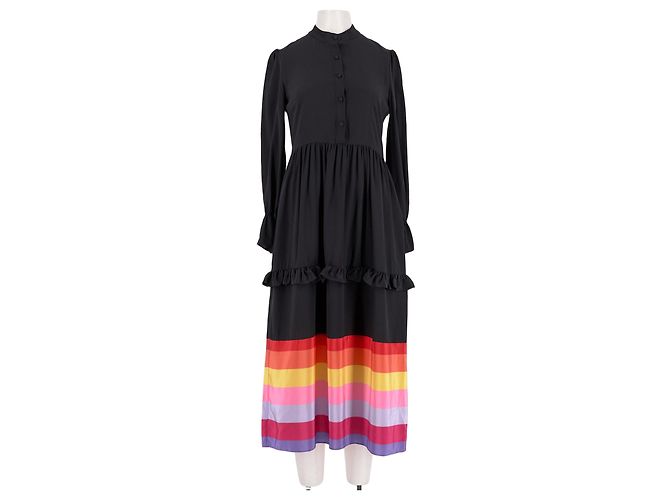 Autre Marque Vestido largo de seda negro OLIVIA RUBIN