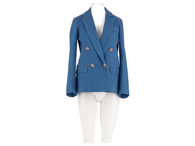 Blazer SéZane azul de algodón cruzado