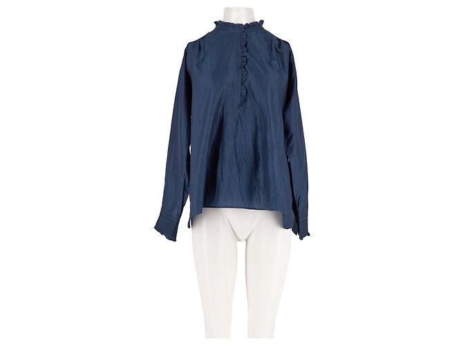 Autre Marque Camisa de seda azul marino