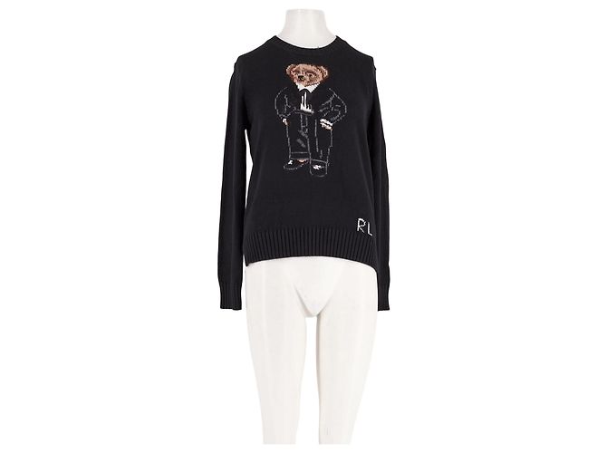 Polo Ralph Lauren Wollpullover Schwarz mit Bärenmotiv