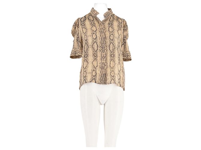 Autre Marque Top FRAME in seta beige con stampa animalier