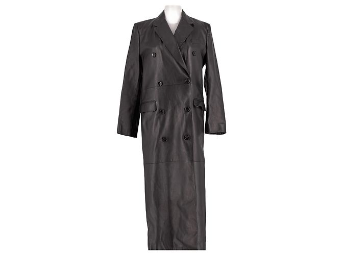 Magda Butrym Black Leather Double Breasted Coat