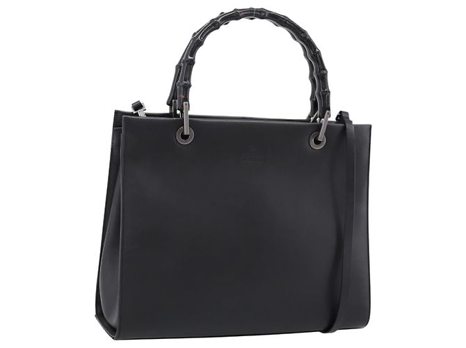 GUCCI Bamboo Handtasche Leder 2way Schwarz Silber 002 1016