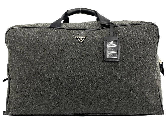Borsa Boston 2-Way Prada in nylon e lana grigia