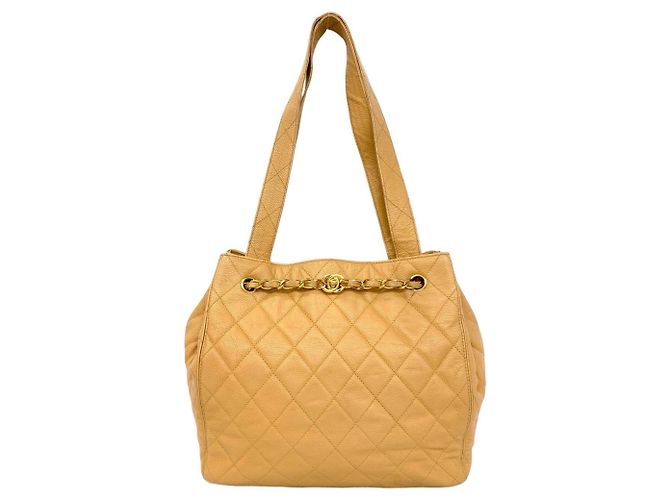 Timeless Saco Tote Chanel em couro de bezerro granulado bege