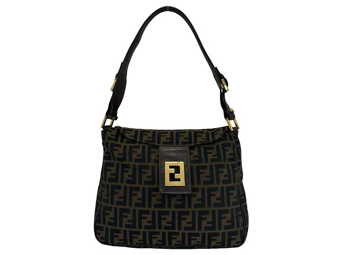 Fendi Vintage Zucca FF Pattern Canvas Leather Bag