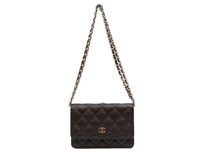Borsa a tracolla Mini Chain Wallet in pelle caviar nera Chanel