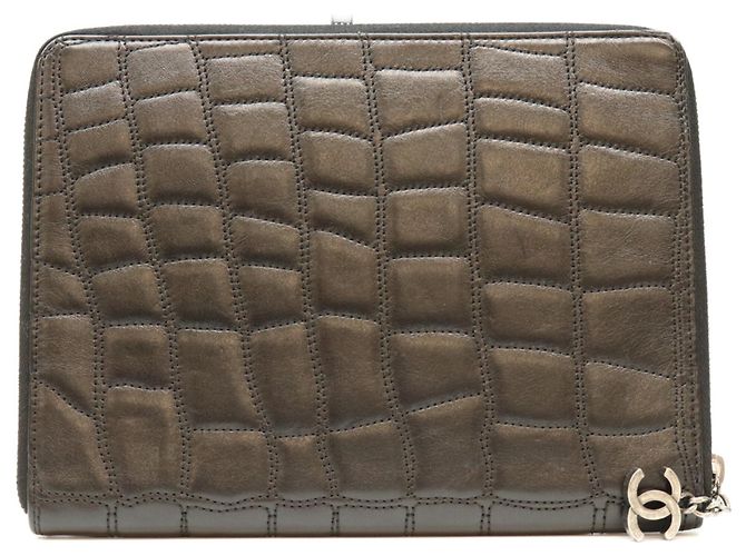 CHANEL Black Leather Notebook Cover Bookcase Pouch