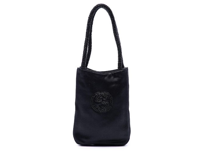 Gucci Mini-Handtasche aus schwarzem Satin mit Perlen