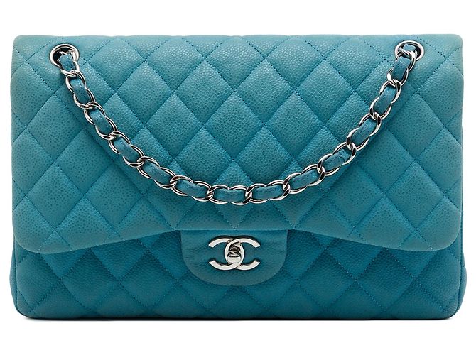Chanel Blue Jumbo Classic Caviar Double Flap