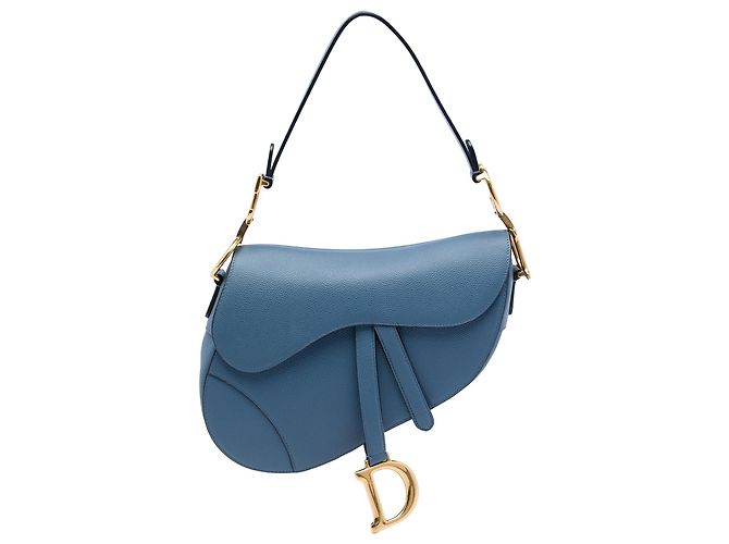 Borsa Saddle Dior in pelle di vitello grana blu
