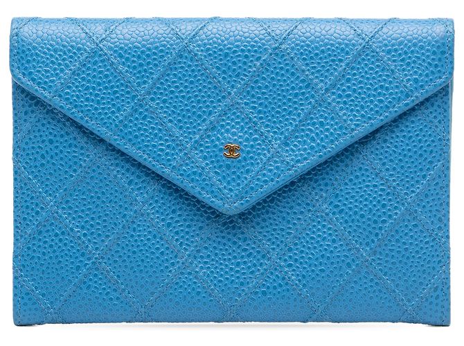 Chanel Blue CC Quilted Caviar Envelope Wallet