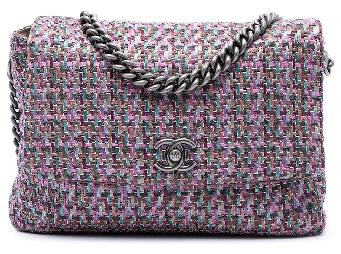 Chanel Purple CC Multicolor Tweed Flap