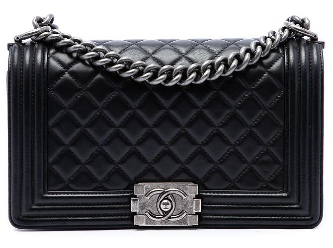 Chanel Black Old Medium Quilted Lambskin Boy Flap