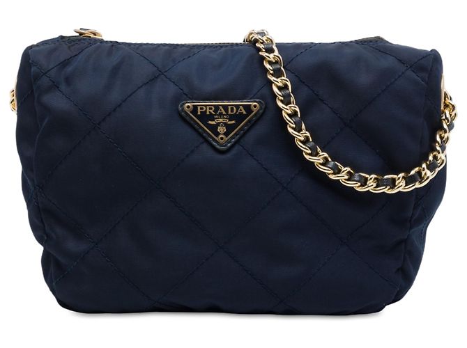 Prada Blue Impuntu Tessuto Chain Crossbody