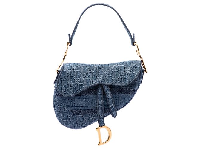 Dior Blue Oblique Embroidered Denim Saddle Bag