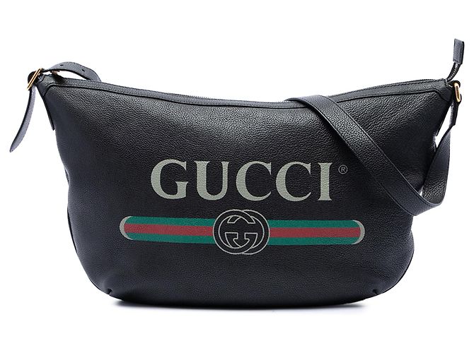 Bolsa tiracolo meia lua Gucci em couro de bezerro granulado preto com logo