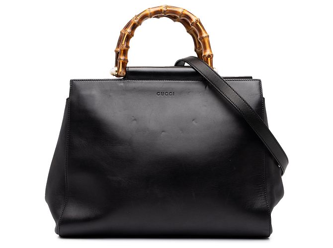 Bamboo Bolsa Gucci Nymphaea em couro preto Medium com bambu