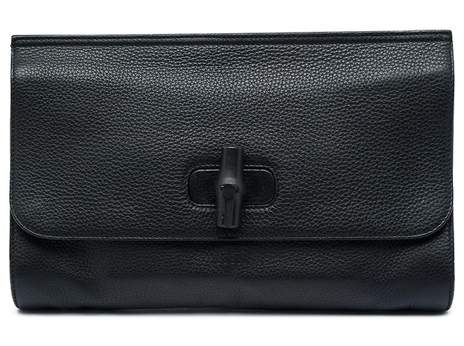 Bamboo Clutch Daily Gucci in pelle di vitello nera con bambù