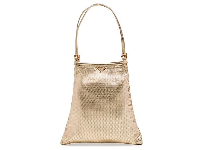 Prada Handtasche aus gold-metallic Kalbsleder mit gewebtem Schlitzmuster