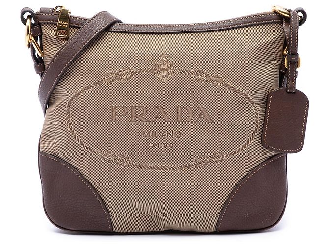 Prada Beige Canvas Canapa Logo Crossbody