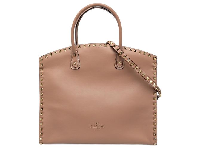 Bolsa Shopper Rockstud Dome Valentino em couro marrom