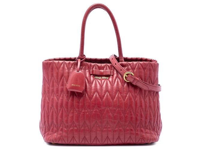 Miu Miu Red Medium Matelasse Vitello Shine Double Handle Tote