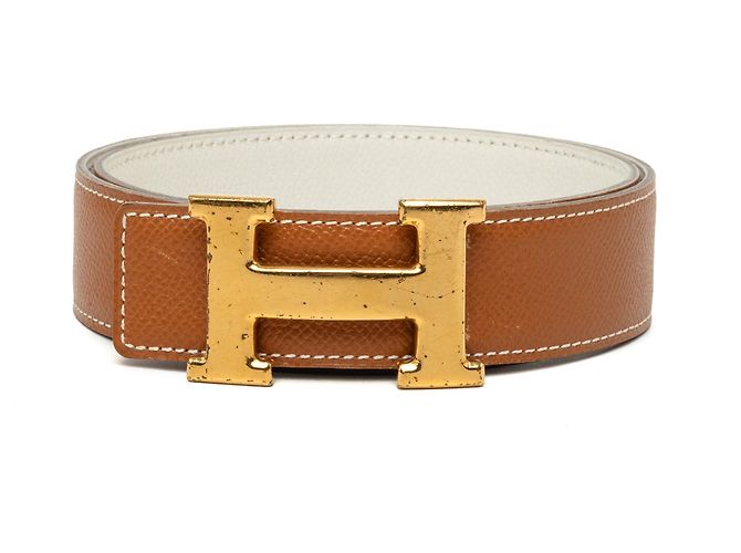 Cinturón reversible Hermès Constance H en cuero Courchevel marrón
