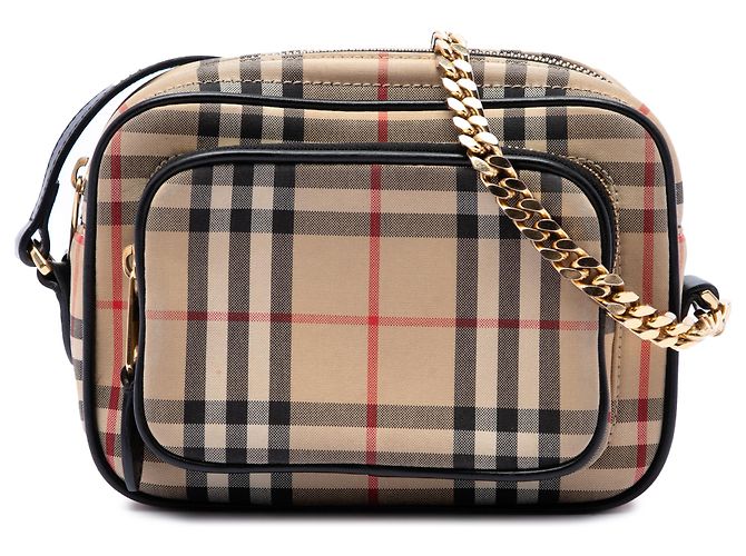 Bolsa Camera Burberry em lona House Check bege