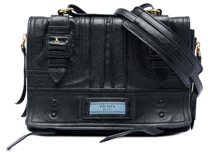 Prada Borsa a tracolla Etiquette in vitello spazzolato nero