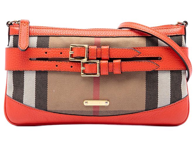 Borsa a tracolla Burberry Brown House Check Canvas and Leather Bridle Peyton