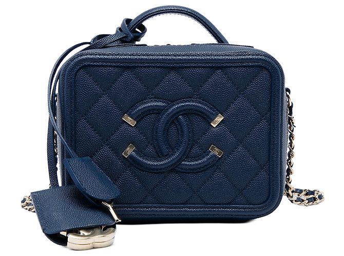 Chanel Blue Small Caviar CC Filigree Vanity Case