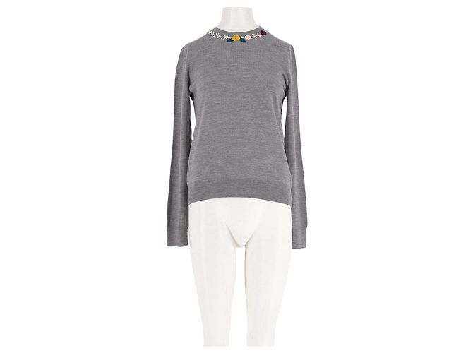 Pull en laine gris Apc avec broderies florales