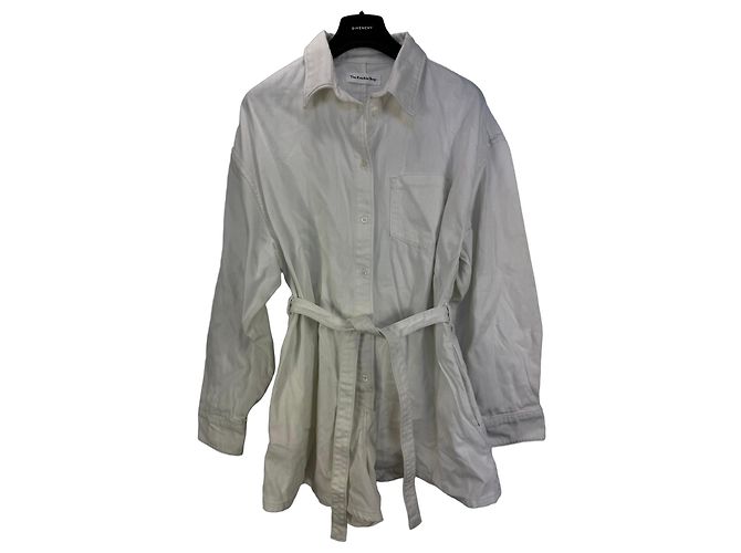 Autre Marque The Frankie Shop Mono Camisa con Cinturón de Algodón Blanco