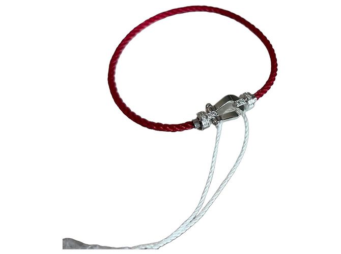 Bracciale Fred Force 10 in Oro Bianco e Diamanti, Cavo Rosso