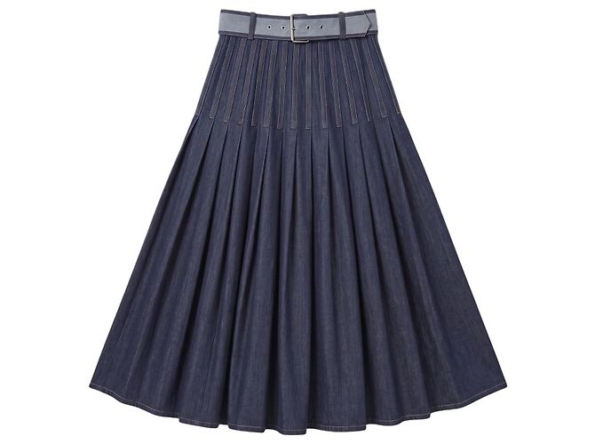 Saia de ganga plissada Christian Dior com cinto logo