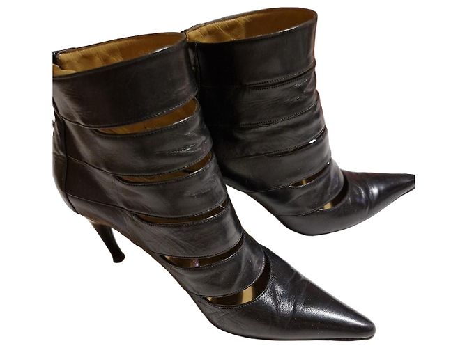 Charles Jourdan Black leather stiletto heel ankle boots