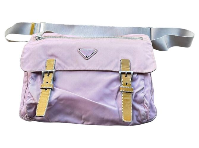 Double Prada Nylon Schultertasche - Hellrosa