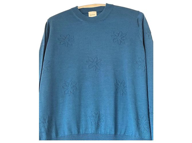 Paul Smith Camisola de lã e seda azul com padrão floral