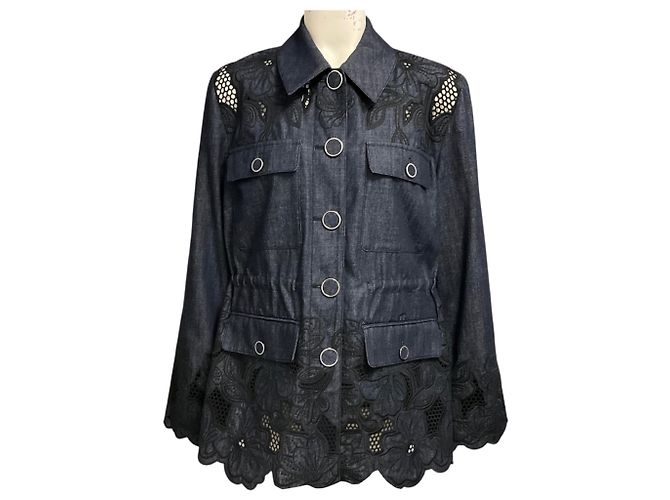 Veronica Beard Indigo Rinse Kiki Eyelet Jacke
