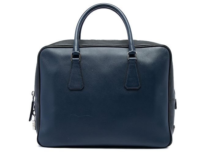 Blue Prada Bicolor Saffiano Business Bag
