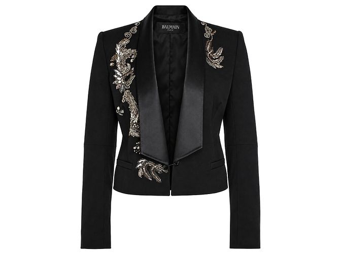 Balmain, blazer cropped preto com adornos