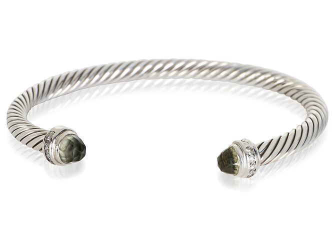 Pulseira Cable Classic David Yurman em prata esterlina, prasiolita e diamantes