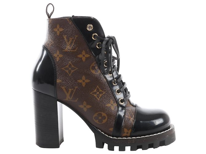 Louis Vuitton Star Trail Monogram & Leather Ankle Boot in Brown x Black MA0159, Size EU 38