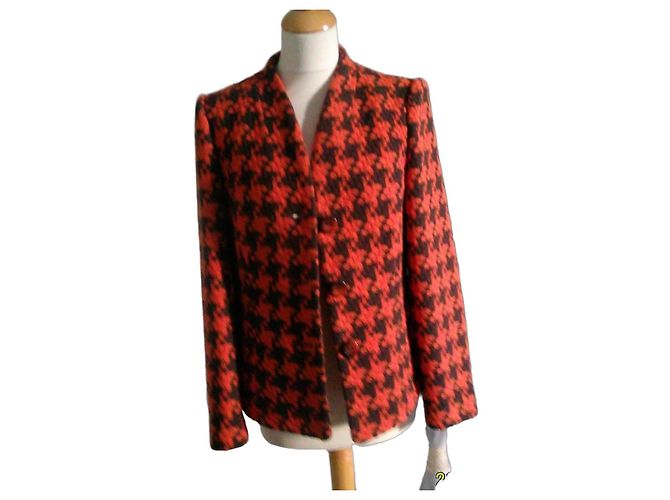 Autre Marque ATIAN Orange and Black Houndstooth Wool Short Jacket