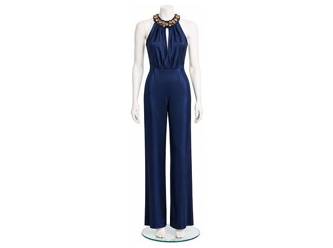 Macacão Jenny Packham em viscose azul marinho