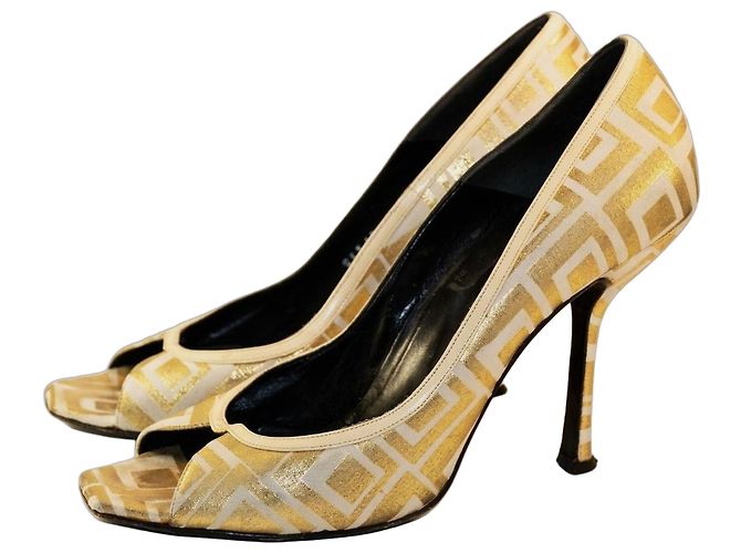 Gianni Versace Décolleté Open-Toe in Pelle Oro e Bianche