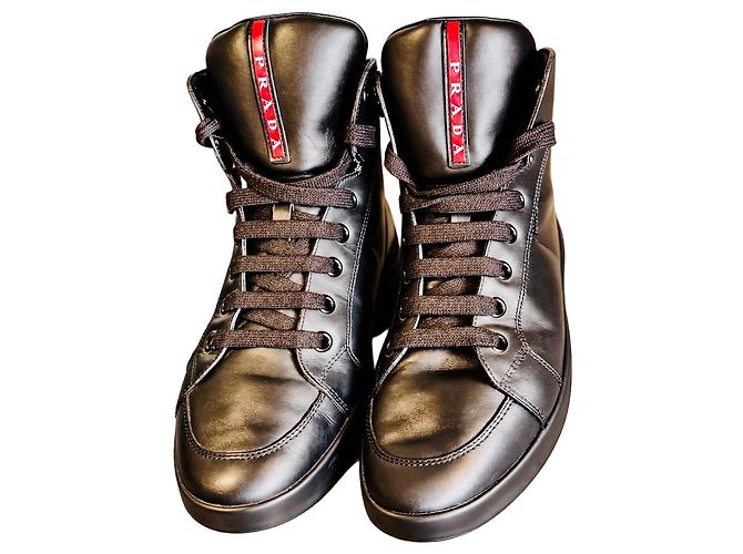 Prada Black Leather High-Top Sneakers