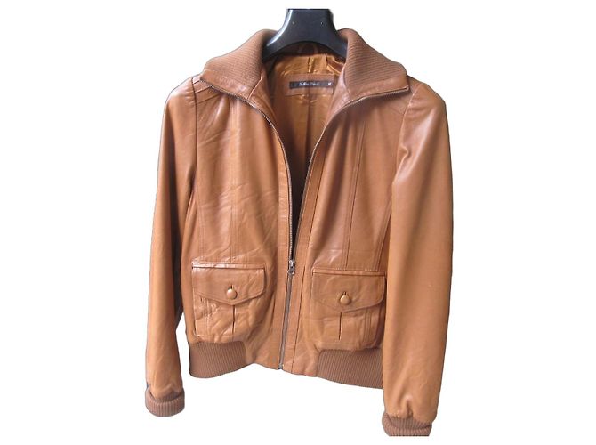 Autre Marque Talking French Braune Leder-Bomberjacke