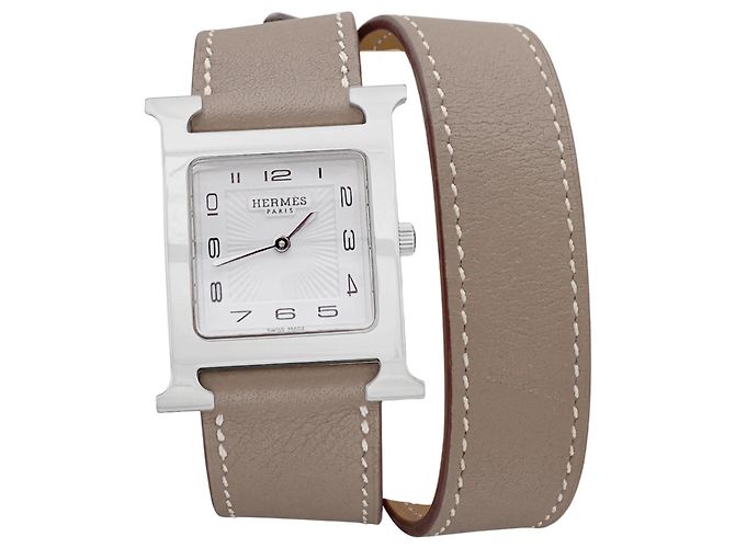 Relógio Hermès, "Heure H", aço com couro.